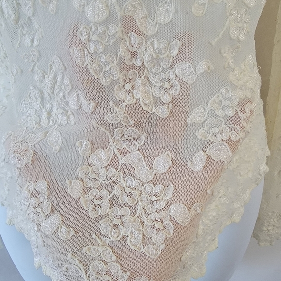 CAbi Women's Y2K Sheer Floral Mesh Top Sz M White Stretchy Fairy Feminine - Picture 7 of 11